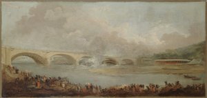 1772年から1775年の間に制作された、1772年9月22日のヌイイ橋の装飾（油彩） 作： Hubert Robert