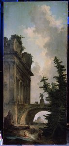 古い橋。 ヒューバート ロバート (1733-1808) の絵画、キャンバスに油彩 作： Hubert Robert