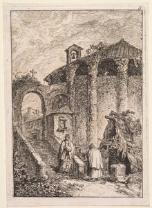 ローマの夕べ: 古代神殿 作： Hubert Robert
