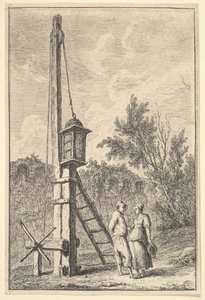 プレート 9: 滑車: 男性と女性が右に向かって会話している。 1763-64。 作： Hubert Robert