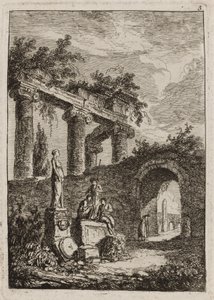 ローマの夕べ」のプレート3 作： Hubert Robert
