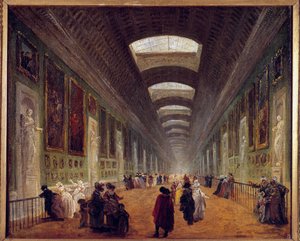 ルーヴル美術館大回廊配置計画 1789年頃 ユベール・ロベール(1733-1808)の絵画 18世紀 日。0,46x0,55 m - 1789年頃のルーヴル美術館大回廊の配置計画。ユベール・ロベール(1733-1808)による絵画 18世紀 作： Hubert Robert