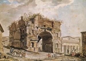 ローマ時代の遺跡（ペンとインク、紙のトイレ） 作： Hubert Robert