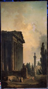 遺跡。 ヒューバート ロバート (1733-1808) の絵画、キャンバスに油彩 作： Hubert Robert