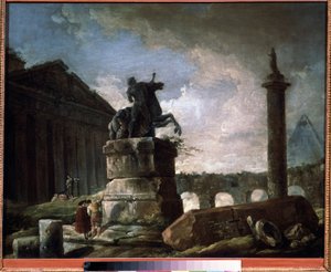 遺跡。 ヒューバート ロベール (1733-1808) の絵画、キャンバスに油彩、フランスの芸術。 州立 A. プーシキン美術館、モスクワ。