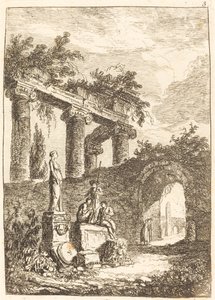 遺跡前の像 作： Hubert Robert