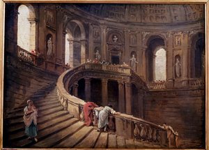 パラッツォ・ファルネーゼ・ア・カプラロラの回転式階段 ユベール・ロベール（1733-1808）の絵画 18世紀 日0.24x0.33 m 作： Hubert Robert