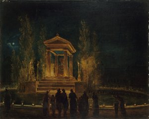 ジャン＝ジャック・ルソーの一時的な霊廟、1794年頃。 作： Hubert Robert