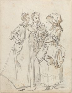 おしゃべりをする 3 人の女性 作： Hubert Robert