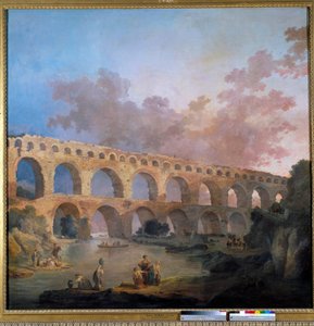 デュ・ガール橋の眺め 絵画：ユベール・ロベール（1733-1808） 18世紀 日2,42x2,42 m - ポン・デュ・ガール（フランス）の眺め。ユベール・ロベール(1733-1808)作の絵画 作： Hubert Robert