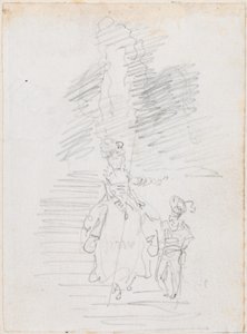 大階段の女性と小さな男性の姿 [右] 作： Hubert Robert