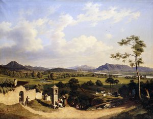 ザルツブルクの景色。ザルツブルクの眺め、1847 作： Hubert Sattler