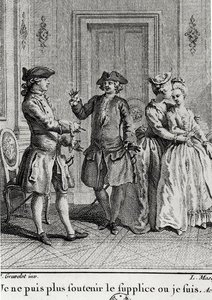 ルイ・ジョゼフ・マスケリエ（1741-1811）によって刻まれたボーマルシェのユージニーのイラスト 作： Hubert after Gravelot