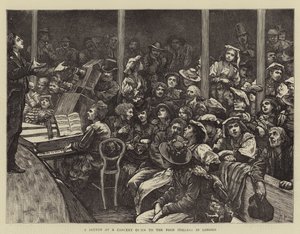 ロンドンの貧しいイタリア人に与えられたコンサートでのスケッチ 作： Hubert von Herkomer