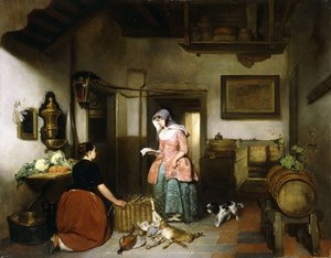 女性がゲームを掃除しているラーダーの内部、1852 作： Hubertus van Hove
