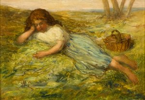 少女とバスケット、19世紀 作： Hugh Cameron