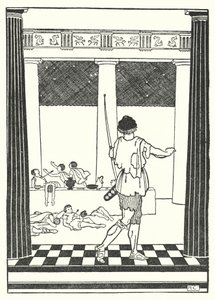 ペネロペの求婚者を殺すオデュッセウス（リトグラフ） 作： Hugh Chesterman