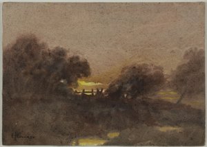 日没時のゲートのある風景 作： Hugh Huntington Howard
