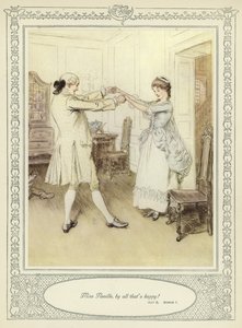 ゴールドスミスの彼女が征服するためにかがむイラスト 作： Hugh Thomson