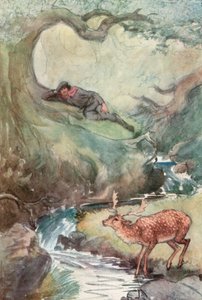 シェイクスピアの「お気に召すまま」のイラスト（カラーリトグラフ 作： Hugh Thomson