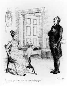 コリンズ氏とエリザベス氏、ジェーンオースティンの「プライドと偏見」より（1775-1817）c.1894（engraving）（bw写真）