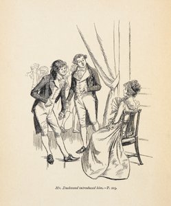 「ミスター・ダッシュウッドが彼を紹介した」、ジェーン・オースティンの「感覚と感性」のイラスト 作： Hugh Thomson
