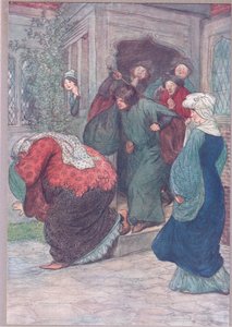 私のドアからあなたは魔女、ウィンザーの陽気な妻たちのイラスト、1910 作： Hugh Thomson