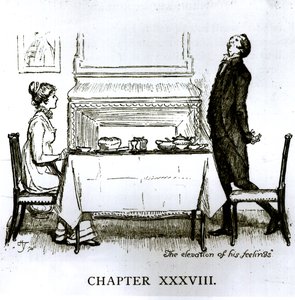 ジェーン・オースティンによる「プライドと偏見」の場面「彼の感情の高揚」（1775-1817） 作： Hugh Thomson