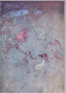 次に、すべての人が彼を取り巻くようにします。ウィンザーの陽気な妻たちのイラスト、1910年 作： Hugh Thomson
