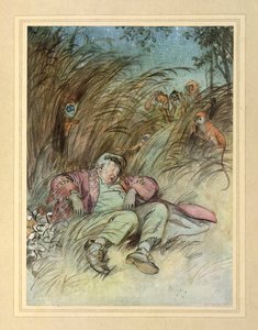 J. M. Barrie 著「The Admirable Crichton」より、猿に見守られて 作： Hugh Thomson