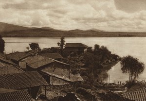 メキシコ：パツクアロ・ラグーン、ザニコ島（モノクロ写真） 作： Hugo Brehme