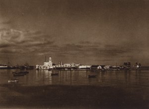 メキシコ：ベラ・クルス港とサン・ファン城のパノラマ（モノクロ写真）