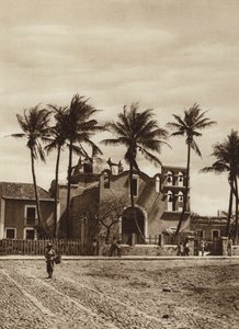 メキシコ：ベラ・クルス、鐘楼のある教会（モノクロ写真） 作： ウーゴ・ブレーメ