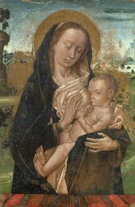 1476年以降の聖母マリア、赤ん坊のイエスを静める 作： Hugo van der studio of Goes