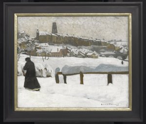 雪の中のフライブルク、1920年頃（canvsdに油彩） 作： Hugues de Beaumont