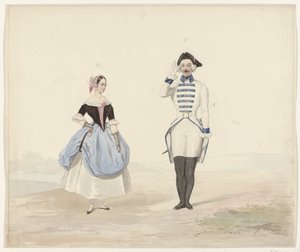 時代衣装を着た男女、1841年 1841年の仮装舞踏会のための歴史的衣装の6枚の水彩画（シリーズタイトル）
