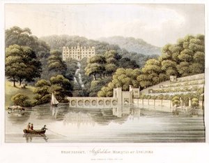 スタッフォードシャー州ボーデサート、「風景園芸の理論と実践に関する断片」より。1816年（カラーリトグラフ 作： Humphry Repton