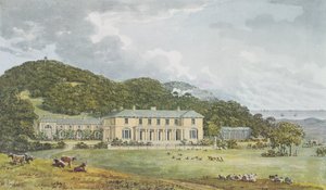 南正面、西正面、遠近法、アントニーハウスのレッドブック、1812年 作： Humphry Repton