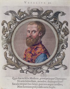 アンドレアスヴェサリウス（1514-64）の肖像画（1574年）ハンガリーの医師、サンブクスによるMedecinsのレキュイユデ肖像画1574