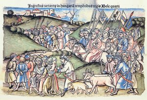 オリジナルの着色された木の彫刻のベラIVの治世中の1241年のハンガリーのモンゴルの侵略） 作： Hungarian School