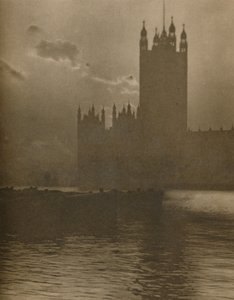 「議会ロンドンの鼓動する心臓部を覆う石の神殿」、1935年頃。 作： Huson