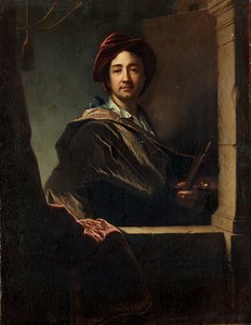 アーティストの肖像、半身、両開き、1712年 作： Hyacinthe Francois Rigaud