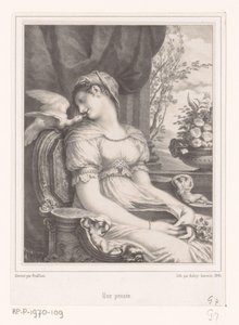 本と白い鳥と座っている女性 Une pensée (オブジェクトのタイトル) 作： Hyacinthe Louis Victor Jean Baptiste Aubry Lecomte