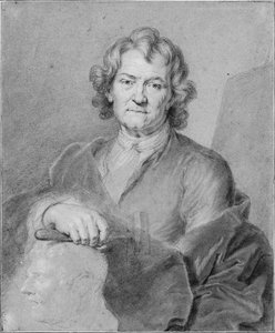 ハンマーを持って彫刻を施した頭の上で休んでいるピエールピュジェの右手 作： Hyacinthe Francois Rigaud