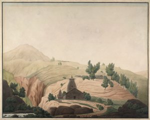 前景に寺院があるバルハイチの村 作： Hyder Jung Hearsey