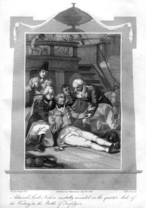 1816年にHMS Victoryのクォーターデッキに致命傷を負ったネルソン提督。