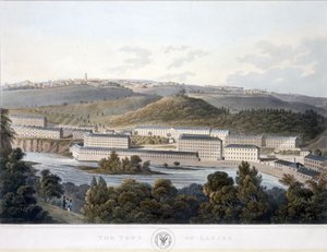 スコットランドの眺めからのラナークの町、1824-25（アクアチント色） 作： I after Clark