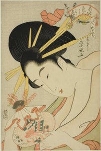 「美人五節句」より扇屋の遊女花人、従者のさくら、もみじ