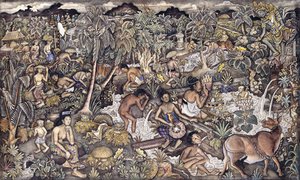 バリライフ、1940年頃（チーズクロスに油彩） 作： Ida Bagus Kembeng