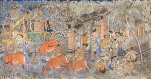 Passatempos de vaqueiros e aldeões (têmpera sobre tela) 作： Ida Bagus Kembeng